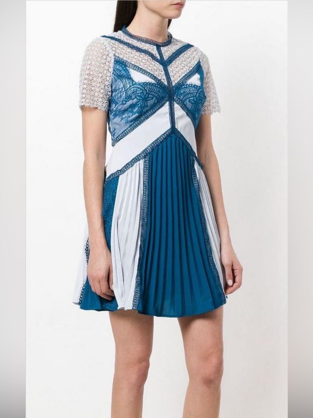 Self Portrait Lace Blue Panel Designer Mini Dress